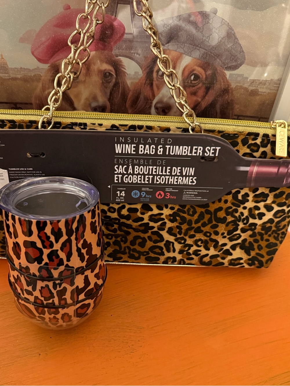 Leopard Print Insulated Wine Bag & Tumbler Set - Animal Print